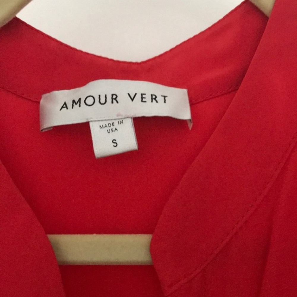 Lipstick Red Amour Vert Silk Wrap Front Blouse, S